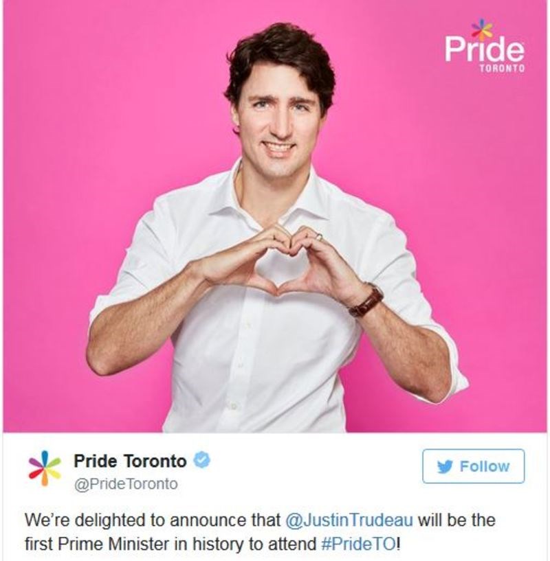 Ο Τρουντό θα είναι ο πρώτος πρωθυπουργός του Καναδά που θα παρελάσει στο Gay Pride