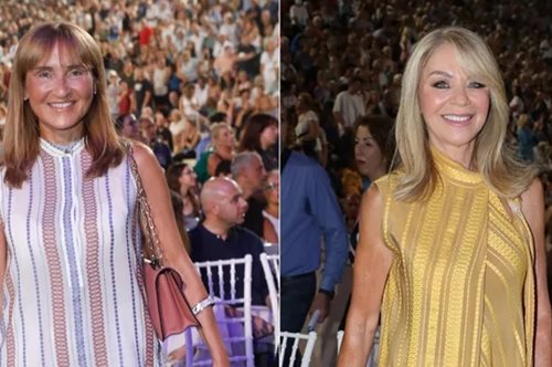 Η Έλλη Στάη και η Μάρα Ζαχαρέα με Zeus + Dione outfits στο Καλλιμάρμαρο