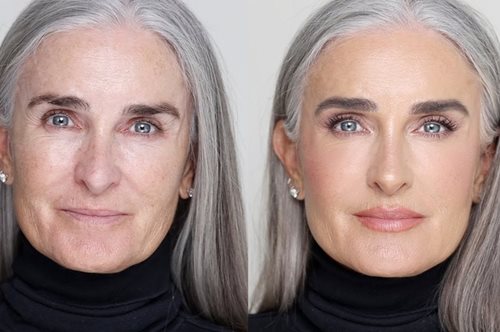 Οι σπάνιες ασημένιες αλεπούδες: Το μακιγιάζ για τις γυναίκες με γκρίζα μαλλιά και τα μυστικά του 