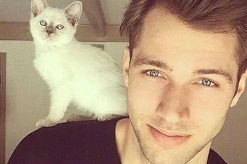 Ωραία αγόρια αγκαλιά με όμορφες γάτες