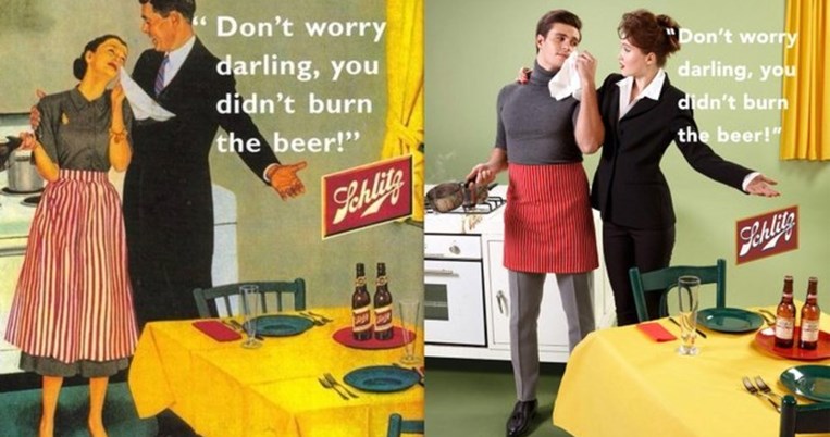 «Στην κουζίνα η θέση του άντρα»: Καλλιτέχνης αντιστρέφει τους ρόλους των φύλων σε παλιές διαφημίσεις