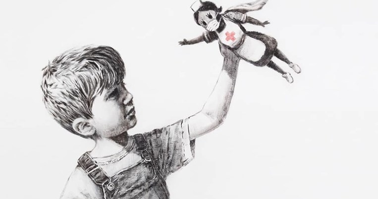Συγκίνηση προκαλεί το νέο έργο του Banksy- Ένα παιδί επιλέγει για σούπερ ήρωα μια νοσηλεύτρια