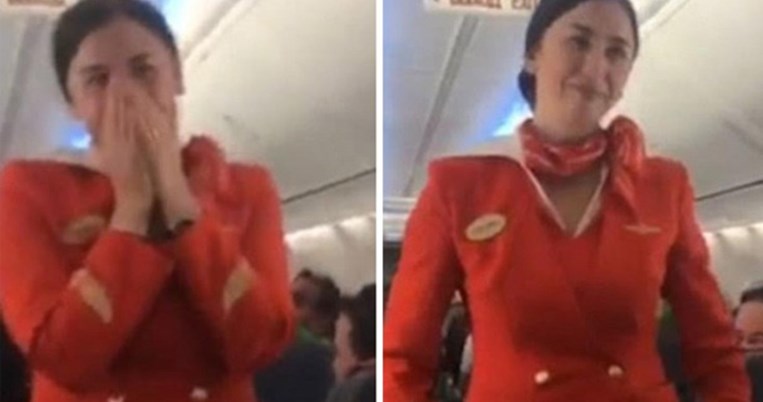 Αεροσυνοδός ξέσπασε σε νευρικά γέλια καθώς έδινε οδηγίες στους επιβάτες 