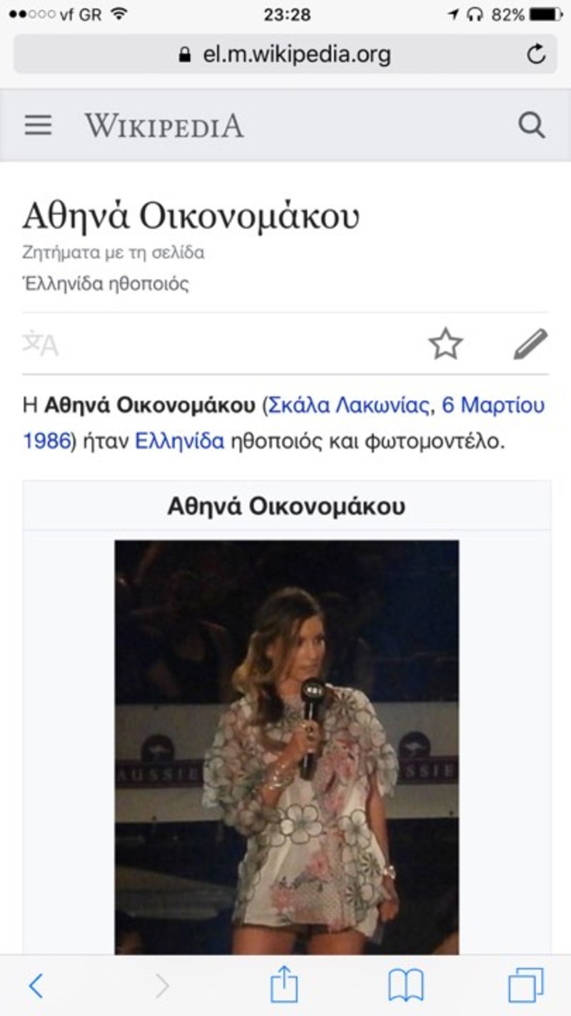 To Βικιπαίδεια «πέθανε» για λίγες ώρες την Αθηνά Οικονομάκου