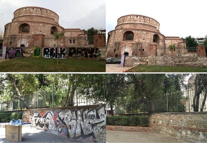 Χρειάστηκαν 20 ημέρες: Η Ροτόντα στη Θεσσαλονίκη καθαρίστηκε από τα γκράφιτι